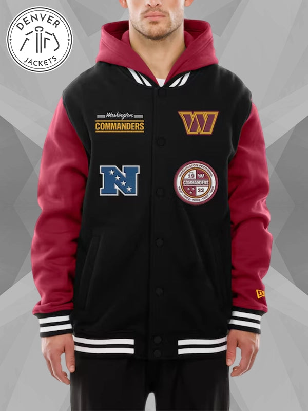 Men s New Era Black Washington Commanders Full Snap Fleece Hoodie Jacket