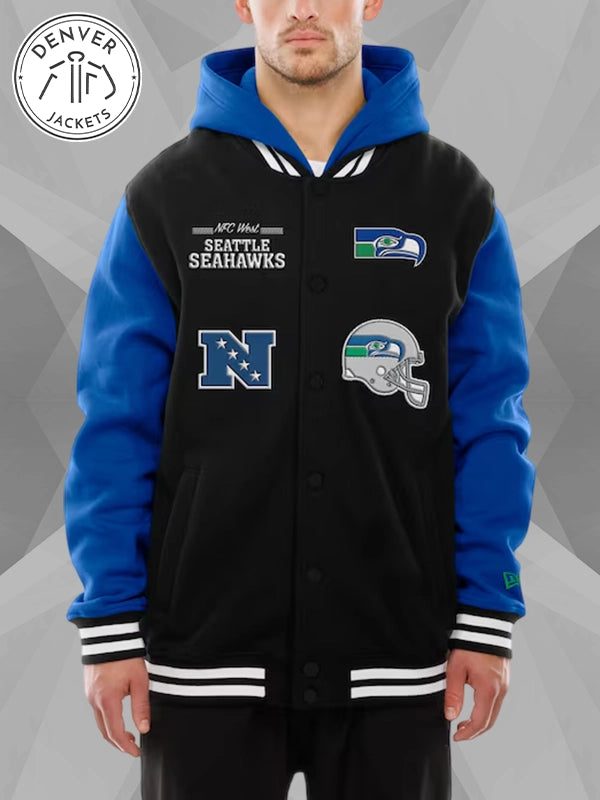 Men s Seattle Seahawks New Era Black Full Snap Fleece Hoodie Jacket