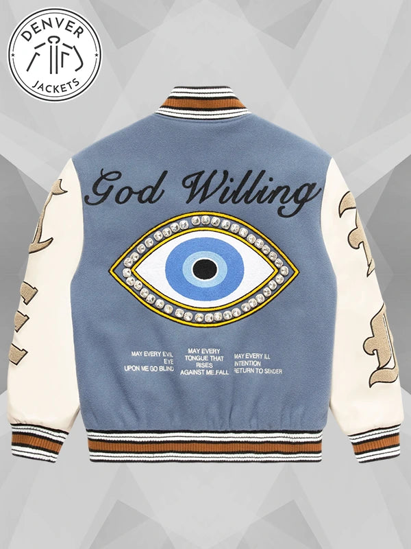Menace God Willing Blue Varsity Jacket