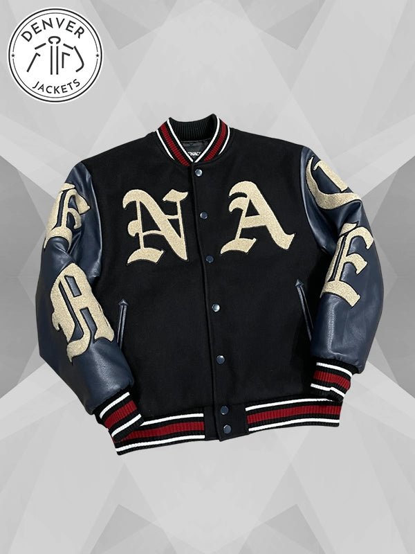Mens Black God Willing Varsity Jacket Menace