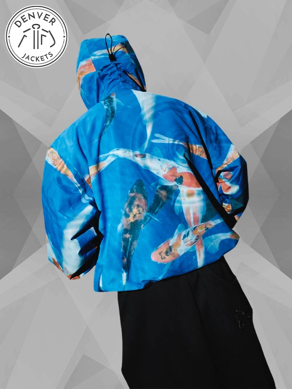 Metra Koi Fish Printed Blue Jacket