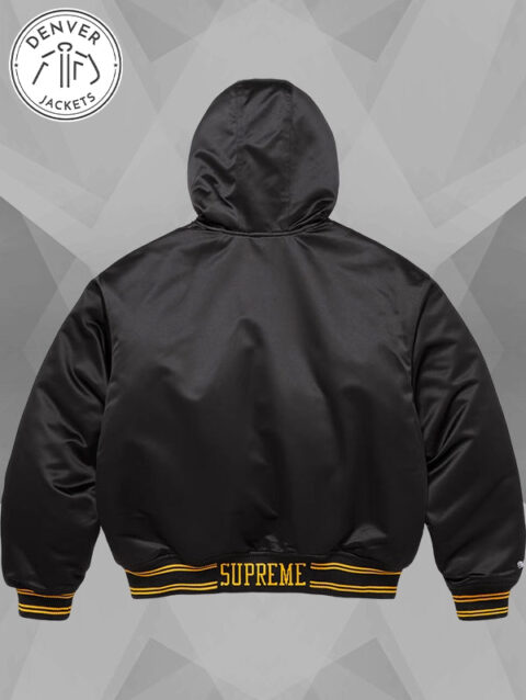 Mitchell Ness x Supreme Lined Hooded Satin Varsity Jacket Black