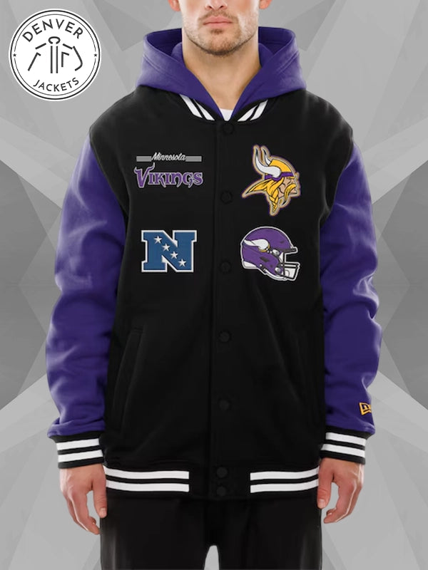 New Era Minnesota Vikings Black and Purple Hoodie Jacket