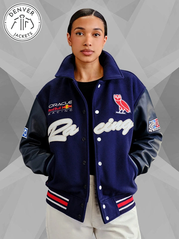 OVO x Red Bull Racing Navy Varsity Jacket Womens