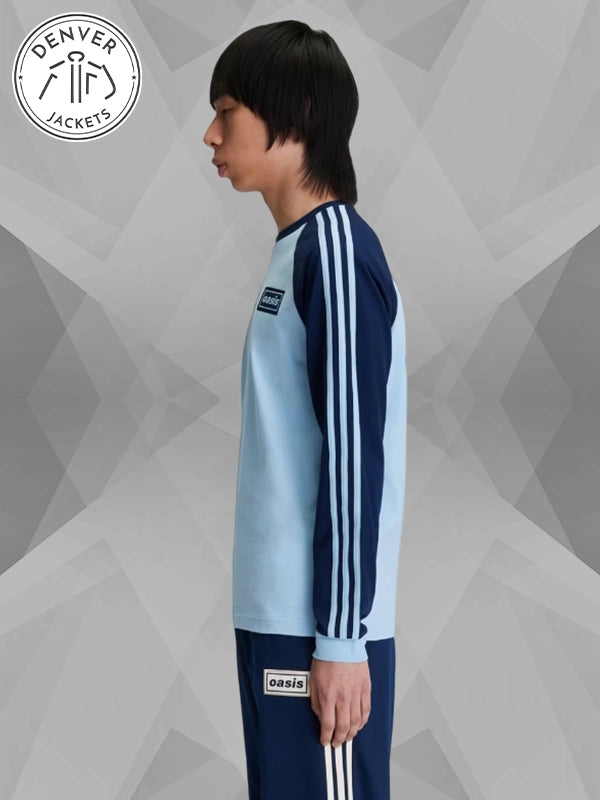 Oasis x Adidas Tour 3 STRIPES Long Sleeve T Shirt Sweatshirt In Blue