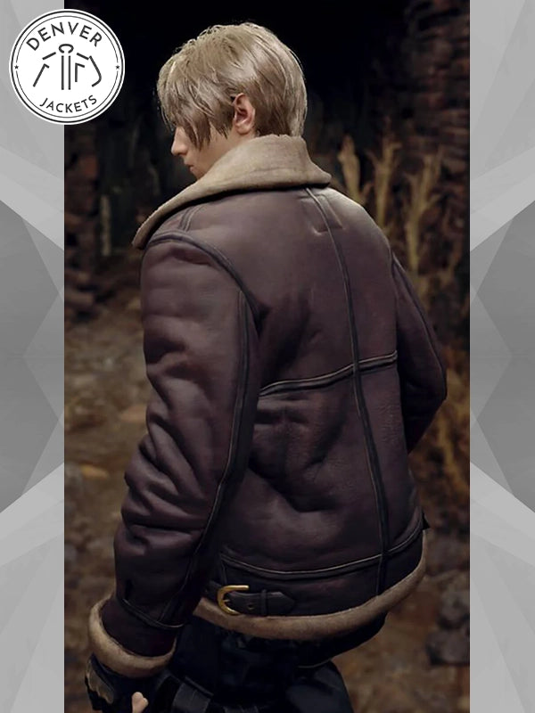 Resident Evil 4 Leon Kennedy Brown Leather Shearling Jacket
