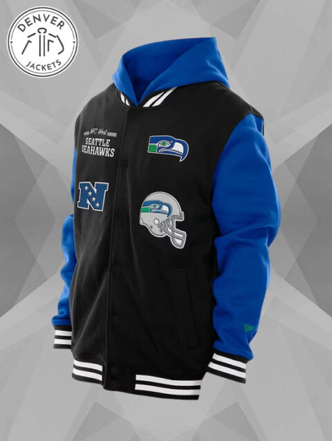 Seattle Seahawks New Era Hoodie Jacket Black and Blue