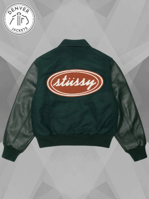 Stussy Script Oval Varsity Jacket Green