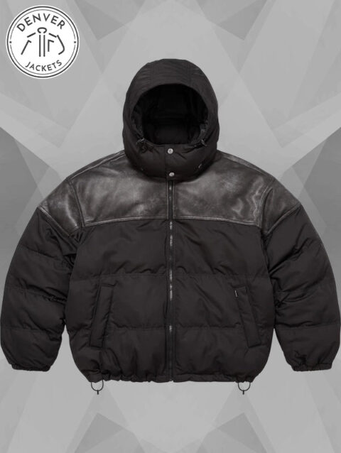 Supreme Leather Yoke Puffer Jacket Black