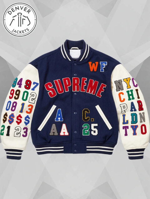 Supreme Praises Varsity Jacket Navy Blue