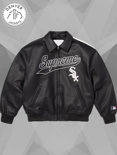 Supreme x Chicago White Sox Leather Varsity Jacket Black