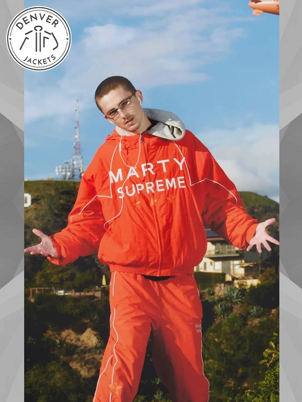 Timothee Chalamet Nahmias A24 Marty Supreme Jacket Orange For Sale