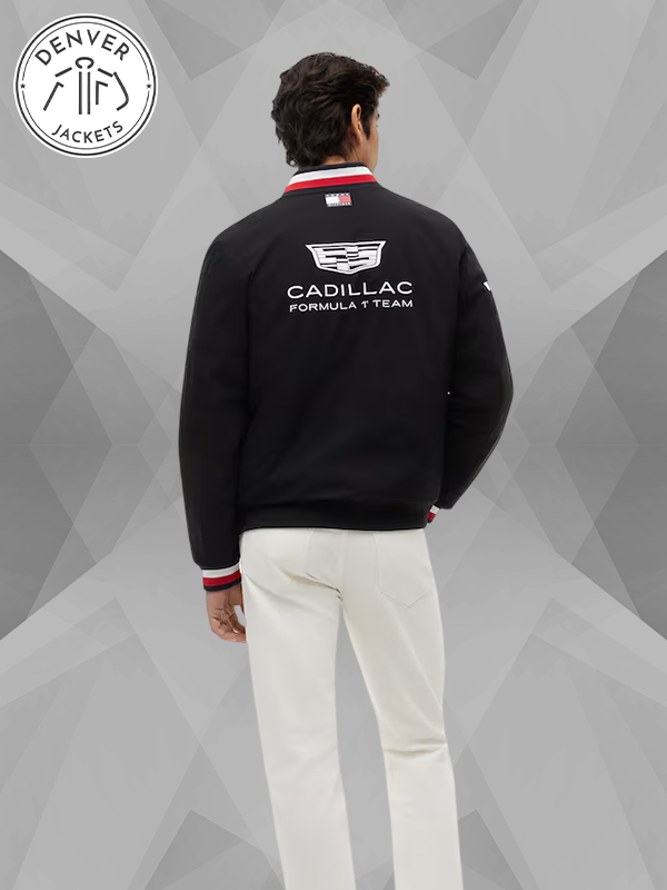 Tommy Hilfiger x Cadillac F1 Team Black Full Zip Stripe Bomber Jacket