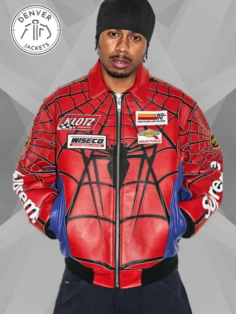 Vanson Leathers Supreme Spiderman Jacket Red