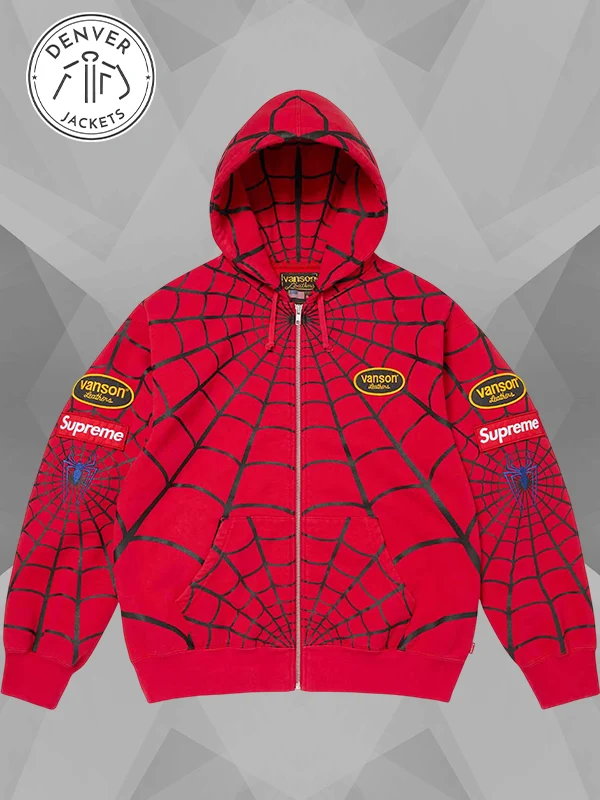 Vanson Leathers x Supreme Spiderman Red Hoodie