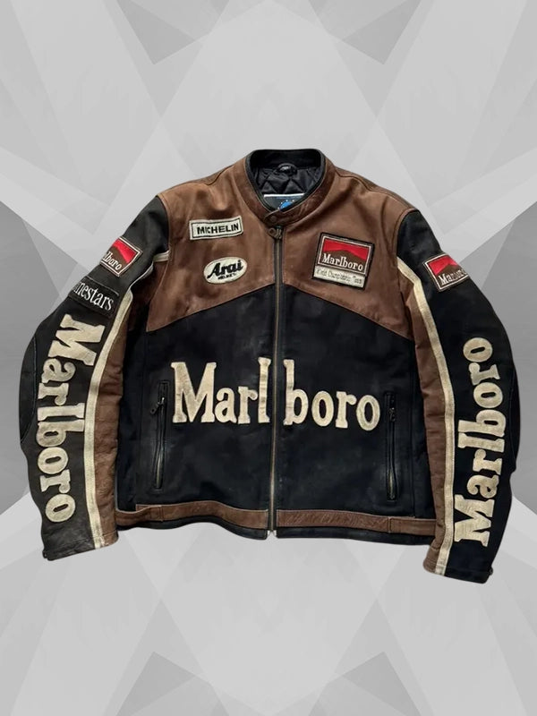 Vintage Marlboro Brown Leather Racer Jacket
