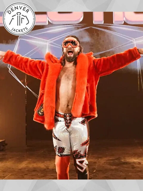WWE Raw Seth Rollins Red Hooded Fur Jacket