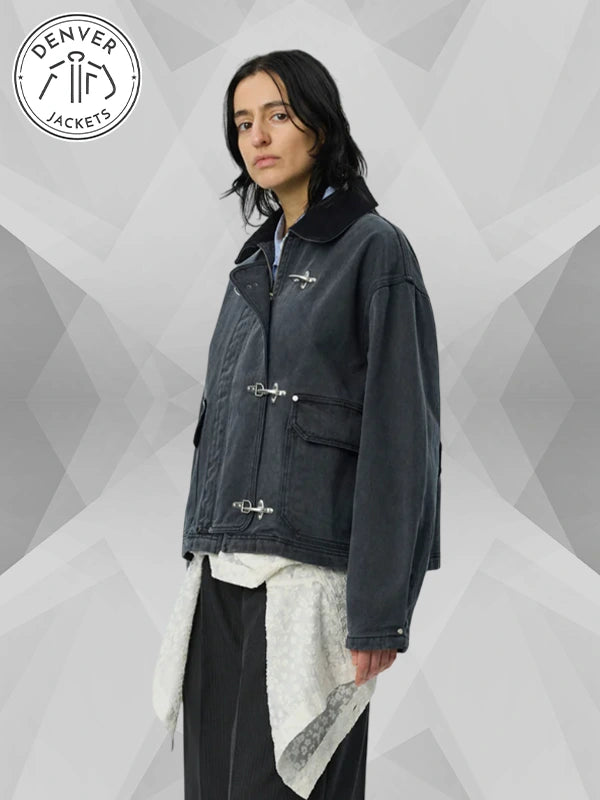 Washed Black Clasp Women s Jacket