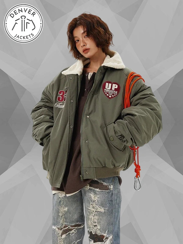 Women s Boa Lapel Casual Padded Oversized Jacket MW9716