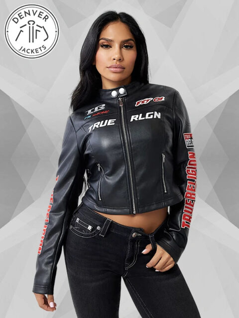 Women s True Religion Moto Faux Leather Jacket Black