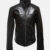 Womens Belted Collar Black Leather Jacket Front