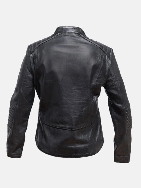 Womens Snap Tab Collar Black Leather Jacket Back 63b50589 a011 48f3 8b02 1d768da0034c