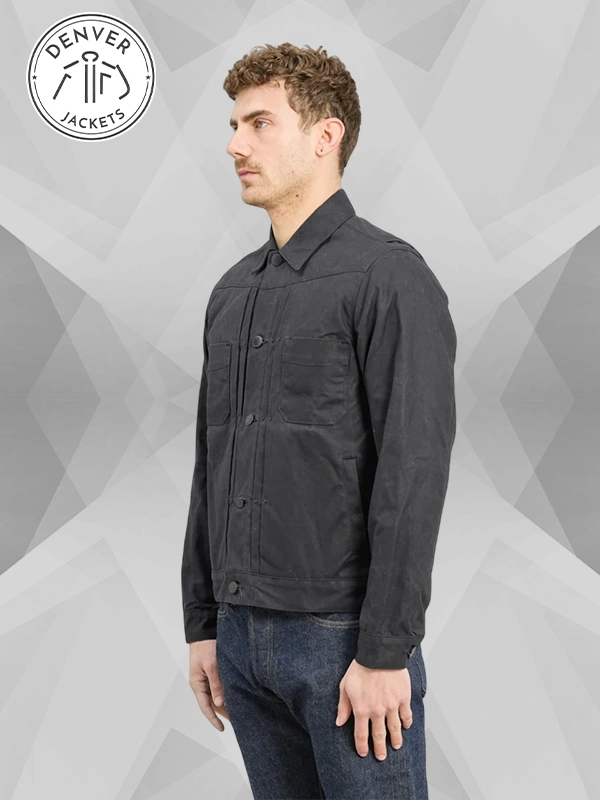 freenote cloth Riders Jacket Waxed Canvas Black