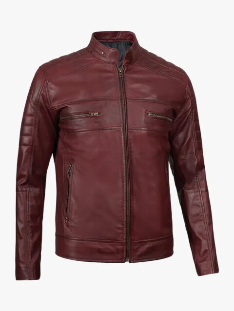 Burgundy Cafe Racer Leather Jacket