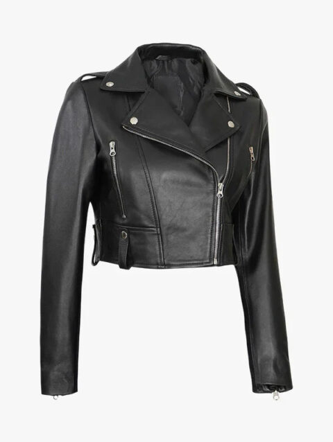 Colleen Cropped Leather Biker Jacket 