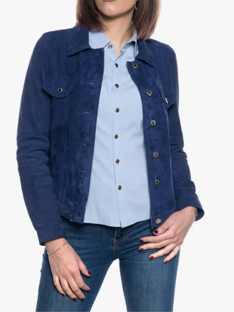 Giusy Women's Genuine Blue Suede Leather Jacket