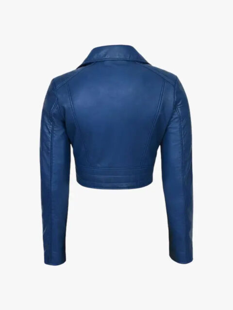Julian Blue Cropped Leathers Biker Jacket With Long Sleeve For Women’s