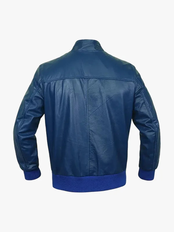 Matthew Blue Sheepskin Bomber Flight Jacket - Image 3