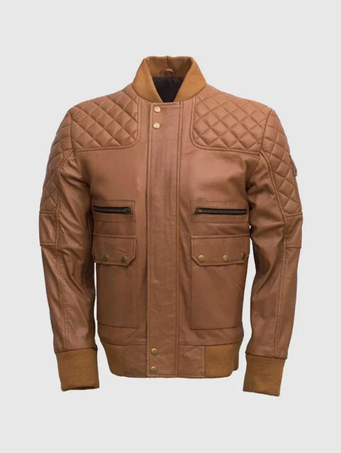 Men's Quilted Tan Brown Bomber Jacket
