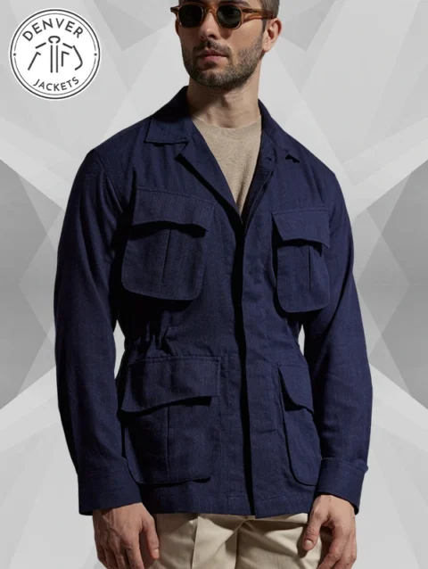 Men's Linen Safari Jacket Blue