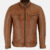 Mens Cafe Racer Brown Motorcycle Leather Jacket Front