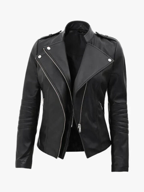 Monica Women’s Black Asymmetrical Leather Jacket