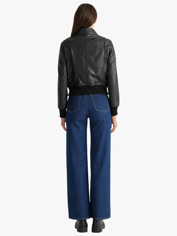 Quince 100% Washed Black Leather Bomber Jacket