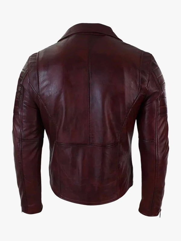 Men's Slim Fit Brando Burgundy Biker Jacket - Image 5