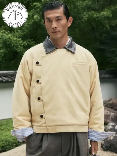 Shinzo 15oz Beige Canvas Jacket Leather Collar