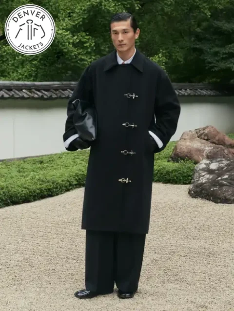 Shinzo Wool Clasp Trench Coat Black