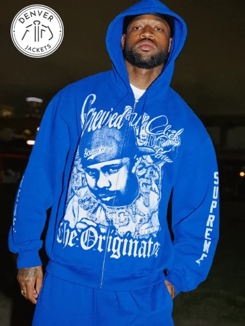 Supreme x DJ Screw Zipper Blue Hoodie