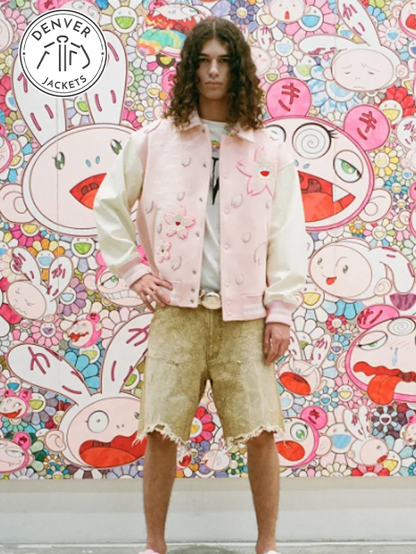 Takashi Murakami Japan Mononoke Sakura Pink Varsity Jacket