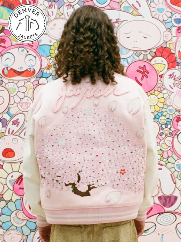 Takashi Murakami Japan Mononoke Sakura Varsity Jacket Pink