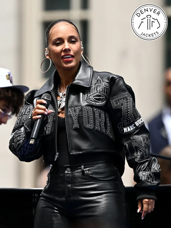 Alicia Keys Knicks Black Leather Jacket