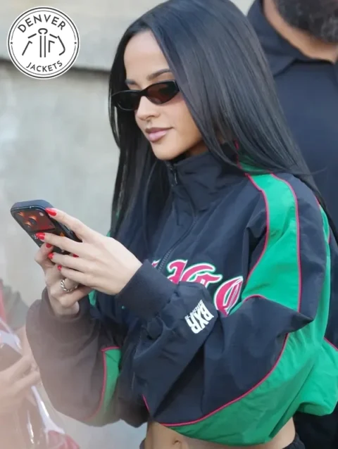Becky G Cropped Mexico Black and Green Jacket