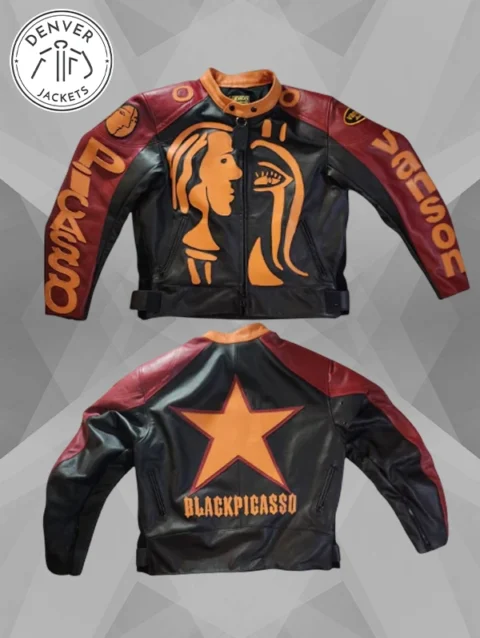 BLACK PICASSO X VANSON LEATHER JACKET BLACK, BURGUNDY and GOLD