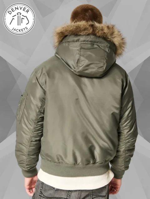 Hollister Faux Fur Trim Zip Up Bomber Jacket