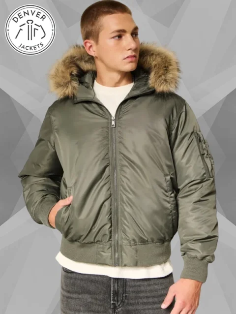 Hollister Hooded Fur Bomber Jacket