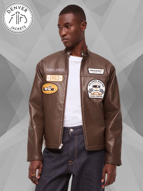 Abercrombie McLaren Brown Leather Racer Jacket