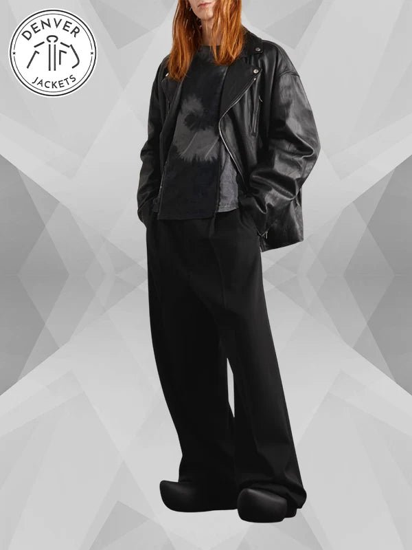 Acne Studios Distressed Leather Jacket Black